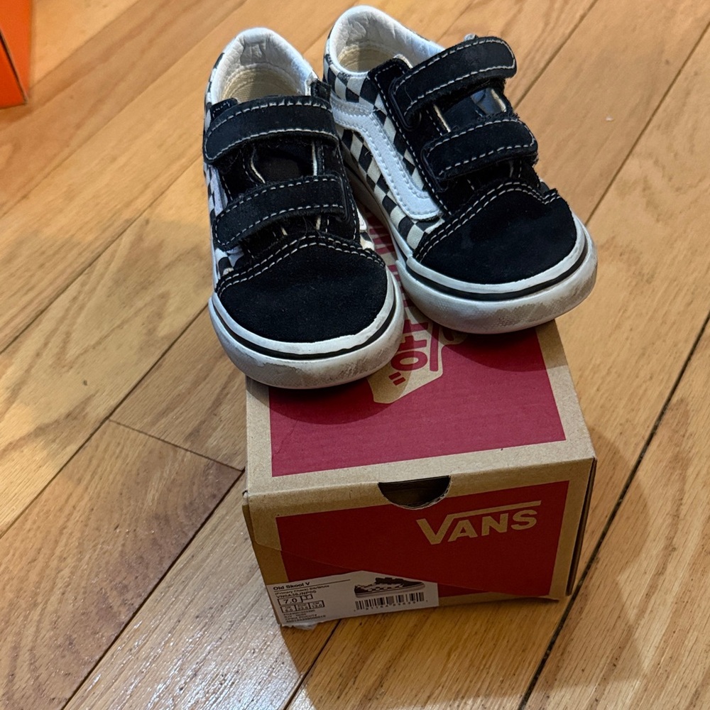 Vans Kids Black and White Velcro Sneakers